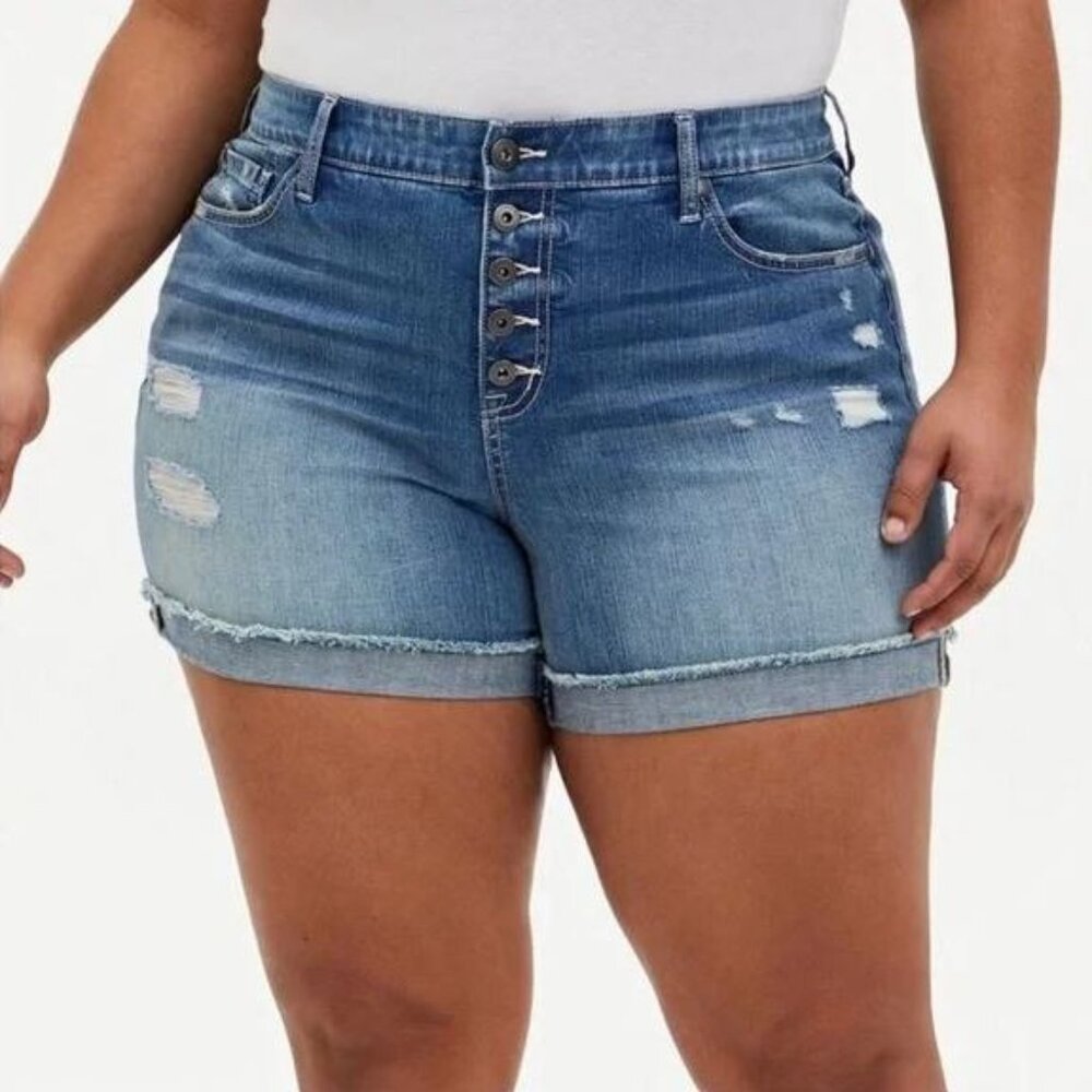 Torrid Plus Size Roll Cuff Denim Shorts High Rise Distressed Womens 22